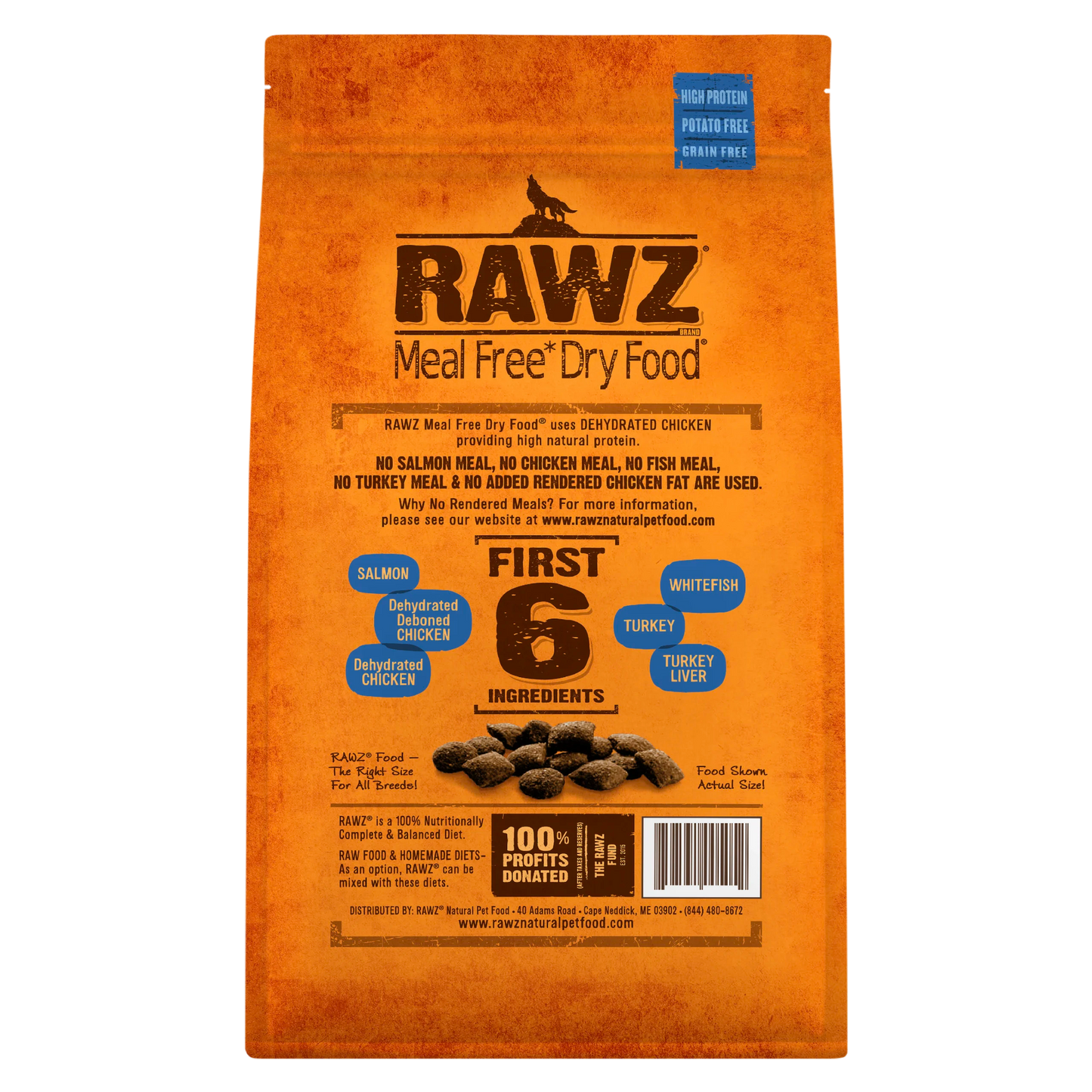 RAWZ Meal-Free Salmon, Dehydrated Chicken & Whitefish Dog Food Recipe.